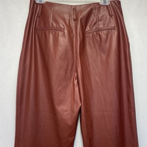 WHO WHAT WEAR Faux Leather High-Rise Straight Leg Trouser Pants Women Sz 6 Brown - Picture 12 of 14